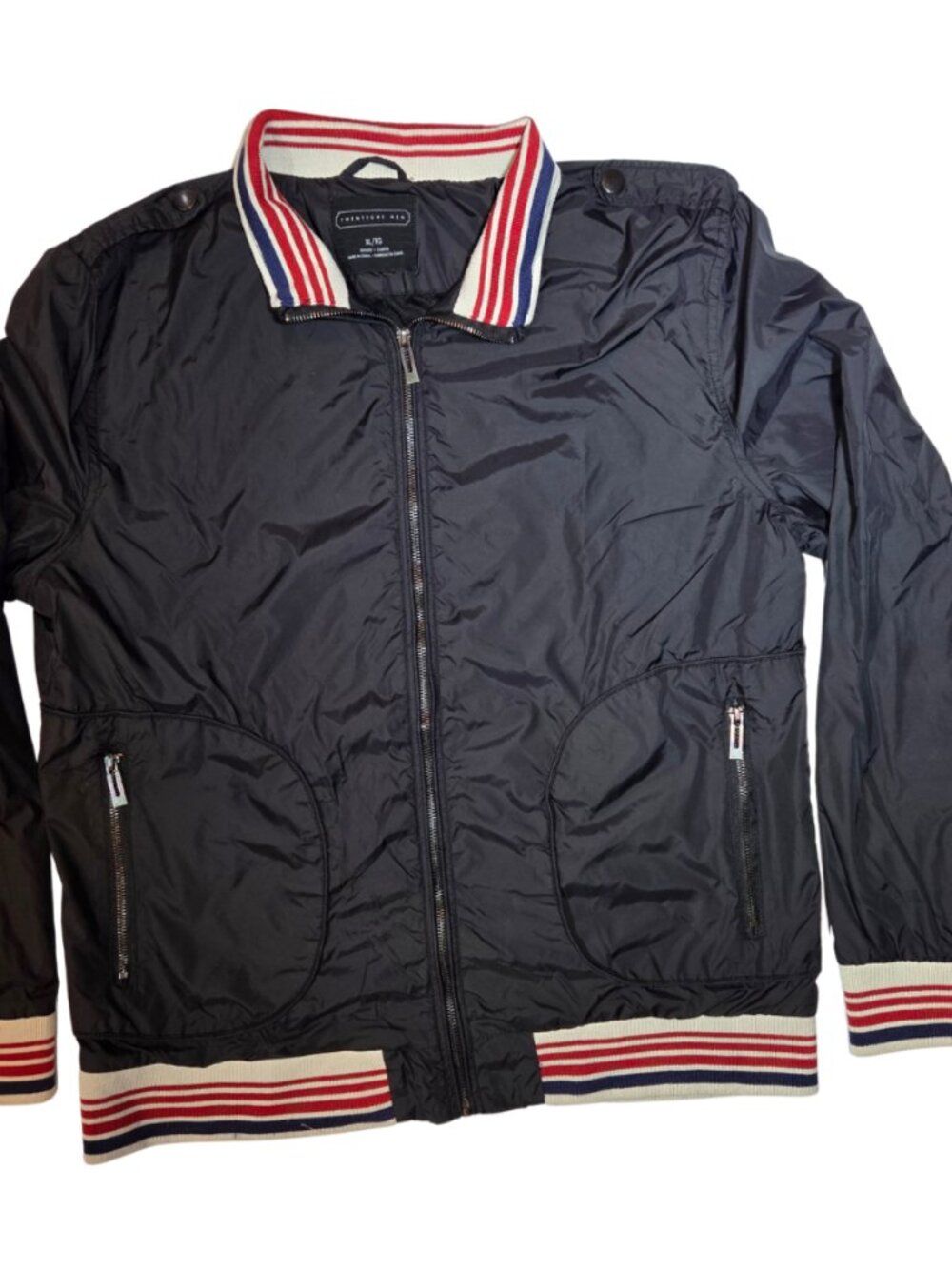 Twenty One Men Black Retro Striped Bomber Windbreaker Jacket XL